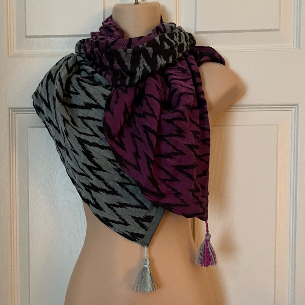 Ivivva Womens Scarf One Size Purple Blue Tassels  Fringe Hem